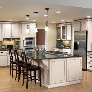 Great kitchen with beautiful bar.
