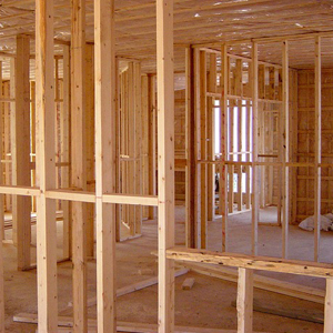 Framing a building.